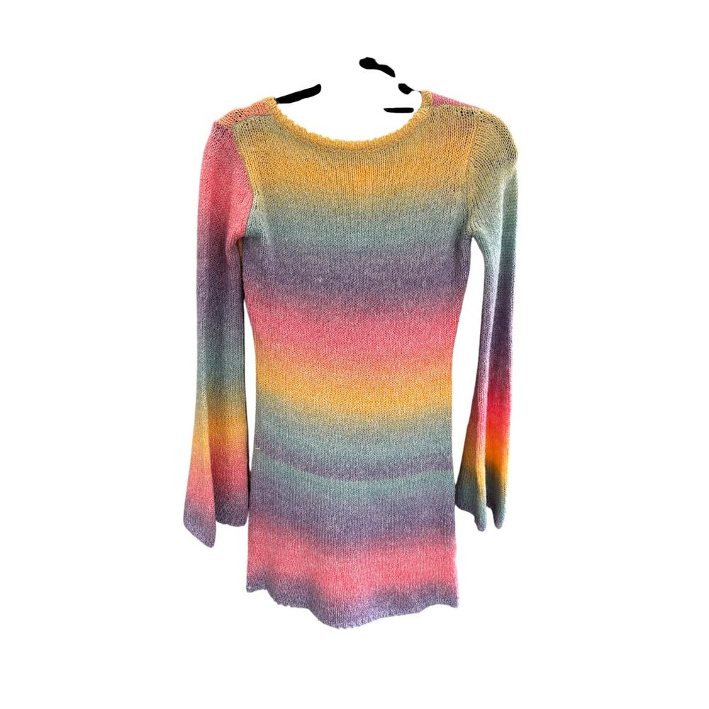 Ombré Rainbow Stripped Knitted Dress with Bell Sleeves